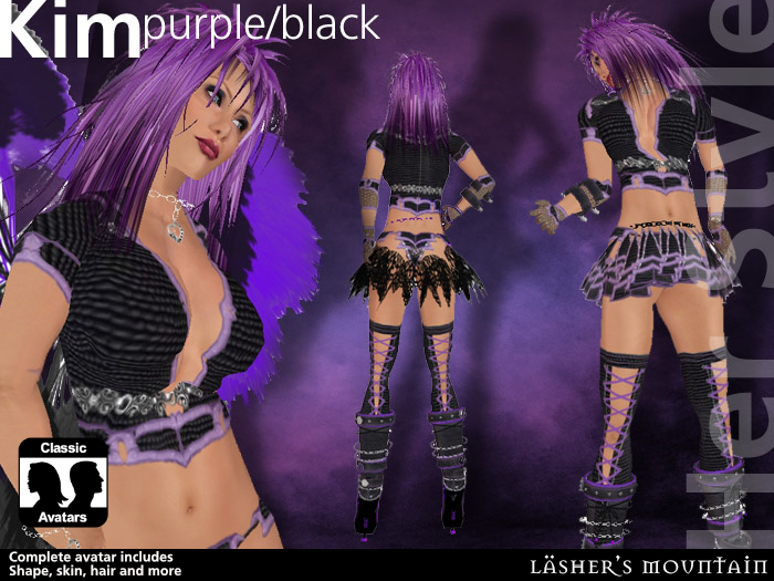 KIM Purple/Black FANTASY COSTUME Complete Full Look Female AVATAR 