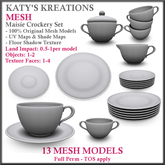 **LIMITED PROMO** FULL PERM MESH Maisie Crockery Set including stacked plates, sugar bowl, stacked cups MESH TEA SET