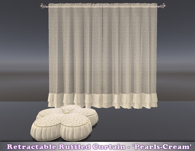 Retractable Ruffled Curtain - 'Pearls-Cream' & Cushion