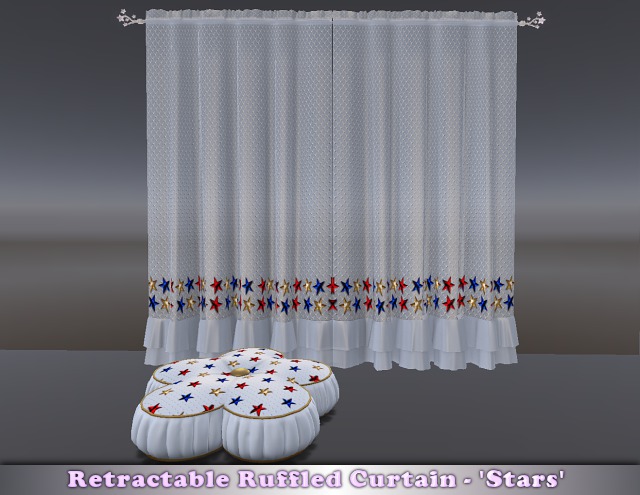 Retractable Ruffled Curtain - 'Stars' & Cushion