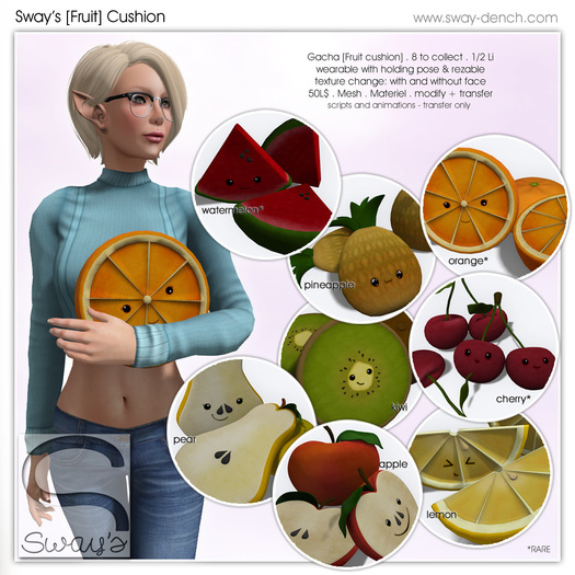 Sway's [Fruit] Cushion . orange (wear or rez) RARE 