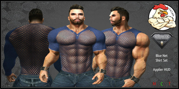 LeCock - AESTHETIC Blue Net Shirt Set