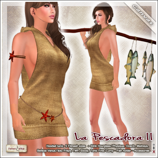 [V/W] La Pescadora II Canvas- Fantasy rustic tunic in Fitmesh + Slink, Belleza, TMP, Tonic... Incl. fish holder