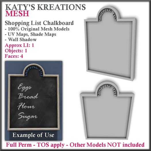 Second Life Marketplace FULL PERM MESH Shopping List Chalkboard, Mesh