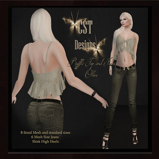 CST Designs Olive Ruffle Top and Jeans Vendor