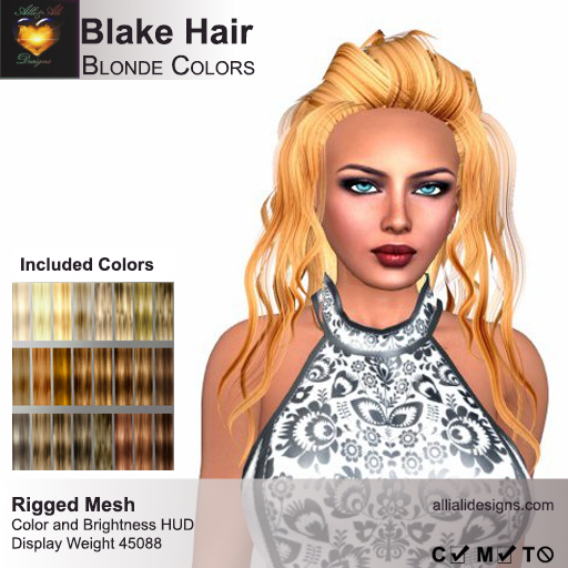A&A Blake Hair Blonde Colors Pack. Rigged Mesh Hairstyle
