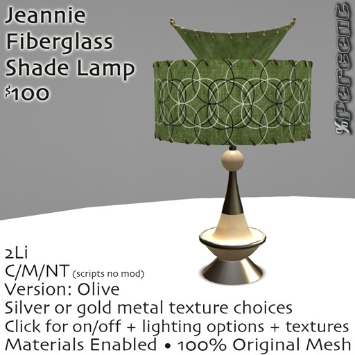 % Jeannie Lamp (olive) *MESH*