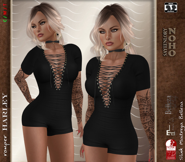 [noho] Harley - Lace Up Romper (Fitmesh box) black