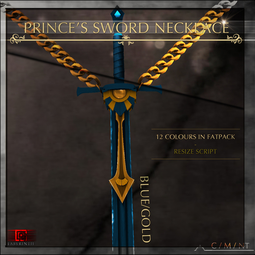 -Labyrinth- 'Prince's Sword' Necklace - Blue/Gold