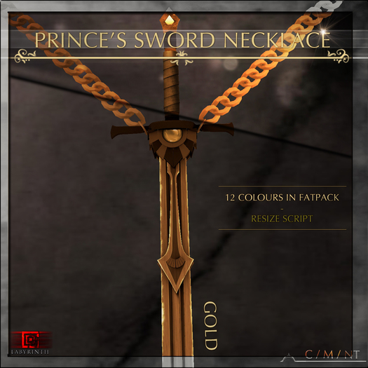 -Labyrinth- 'Prince's Sword' Necklace - Gold