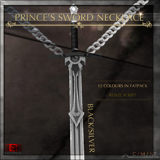 -Labyrinth- 'Prince's Sword' Necklace - Black/Silver