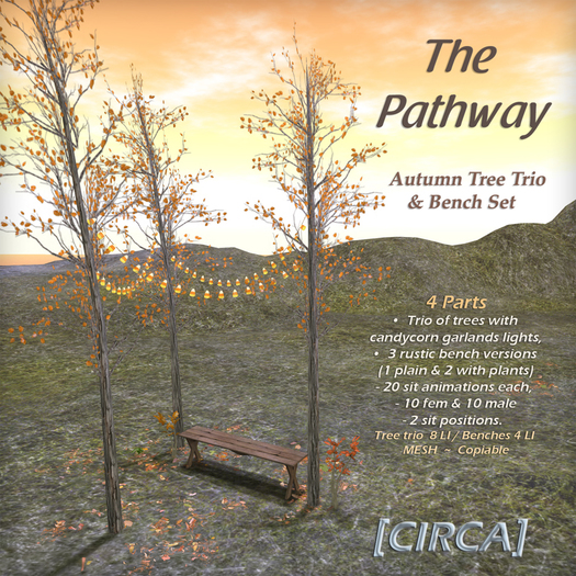 [CIRCA] - "The Pathway" - Autumn Tree Trio & Bench Set