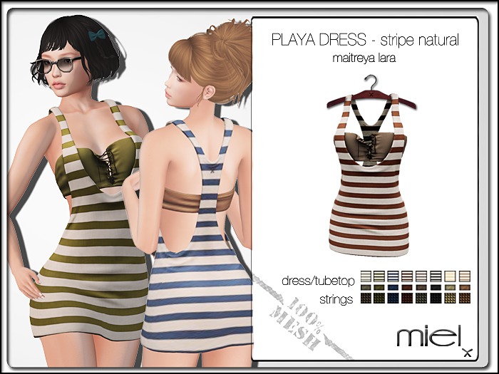 MIEL PLAYA DRESS - stripe natural (FITTED MESH)