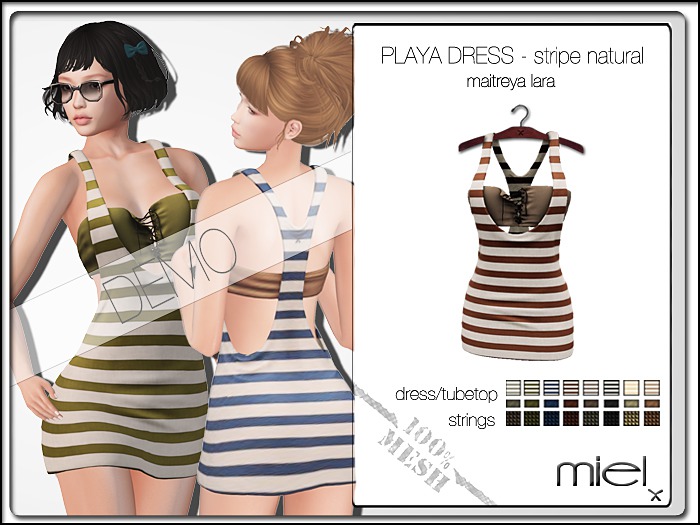 MIEL PLAYA DRESS DEMO - stripe natural (FITTED MESH)