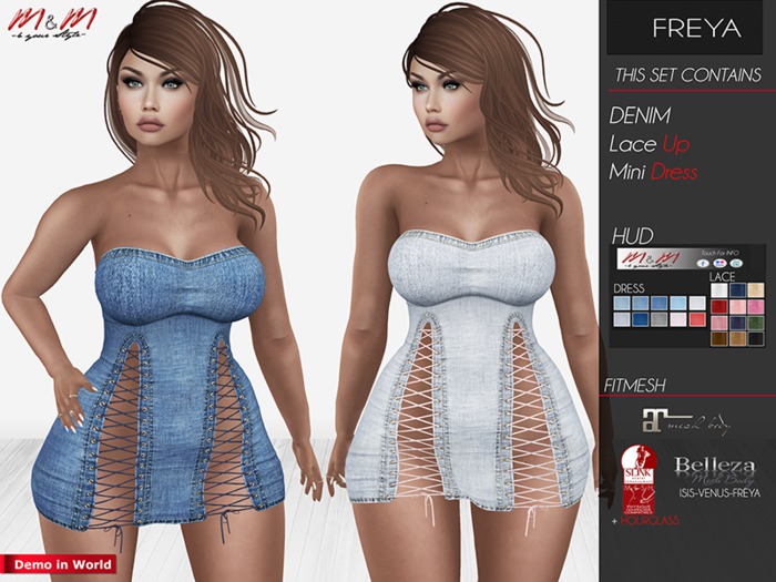 M&M*FREYA DENIM Lace Up Mini Dress* Fitmesh body