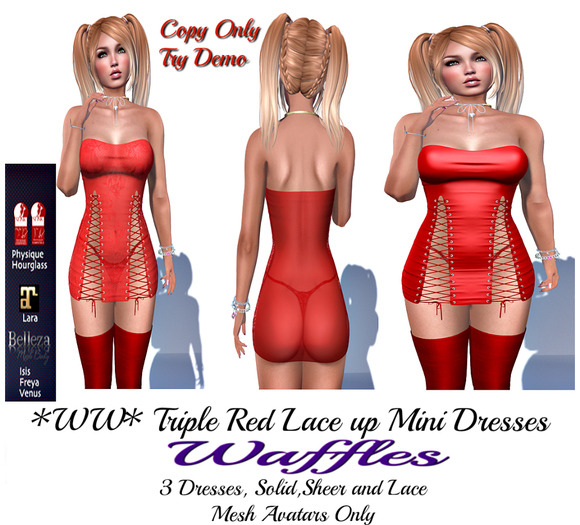 *WW* Triple Red Lace up Mini Dresses