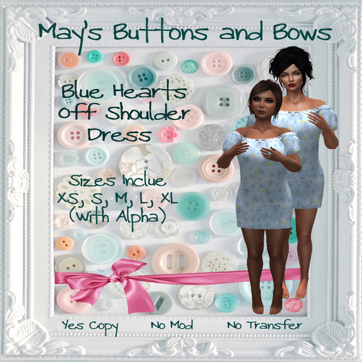 MBB * Blue Hearts Off Shoulder Dress (5 Sizes)