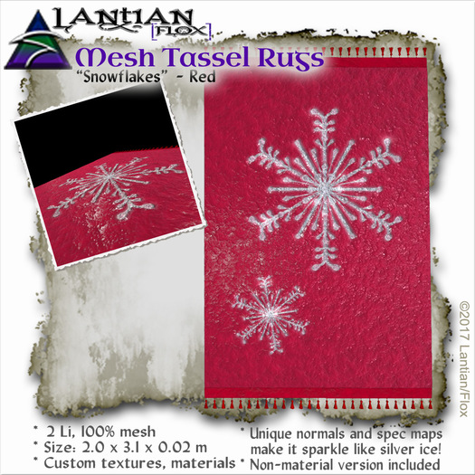 ~L/Fx~Mesh Tassel Rug - Snowflakes, Red MCtbox