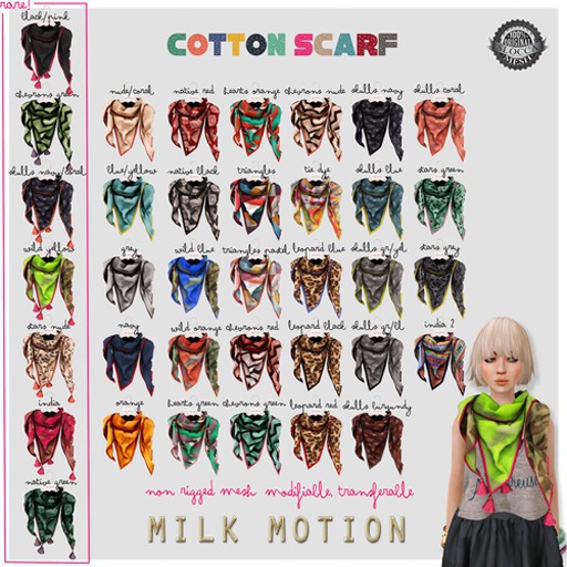 (Milk Motion) Cotton scarf - heart - green