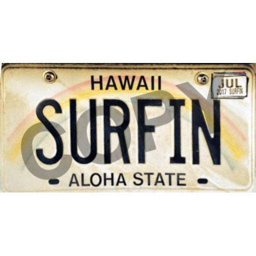 HAWAIIAN SURFIN LICENSE PLATE FULL PERM TEXTURE