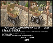 YELLOW PUSHABLE BABY PRAM WITH BABY