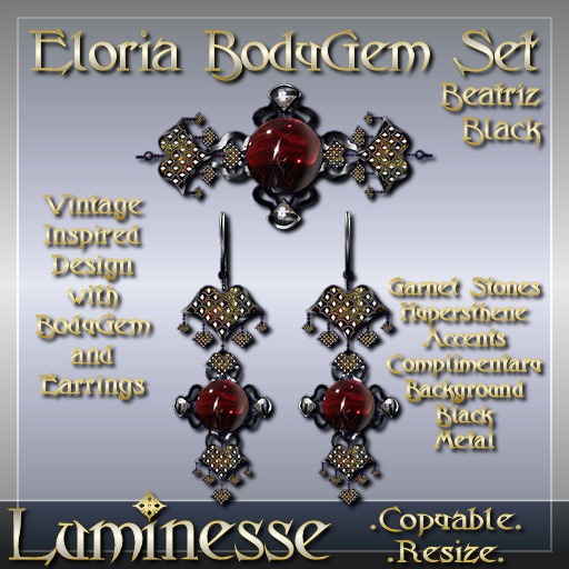 ELORIA Beatriz BodyGem & Earrings Set - Garnet Burgandy Black