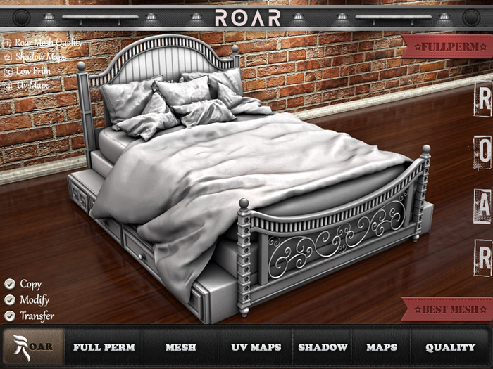 {::ROAR::} Full Perm Mesh High Detail Great Wrought Queen Bed