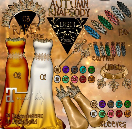 Second Life Marketplace ERSCH Autumn Rhapsody Gacha Earrings 11 Gold