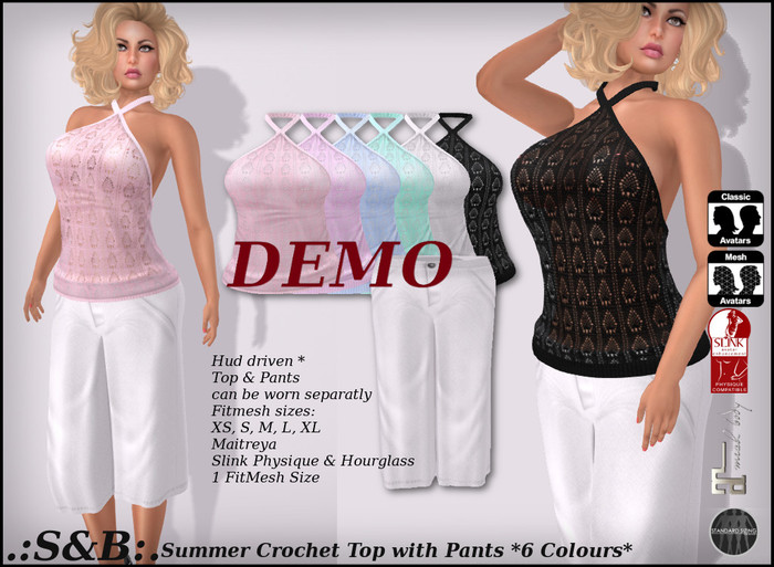 .:S&B:. Summer Crochet Top with Pants *6 Colours*Demo