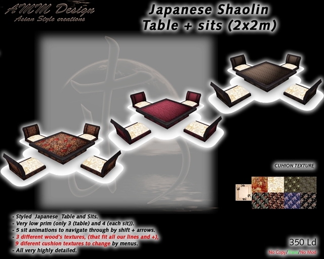 *AMM Design Furniture Shaolin Table + seats , Japanese table