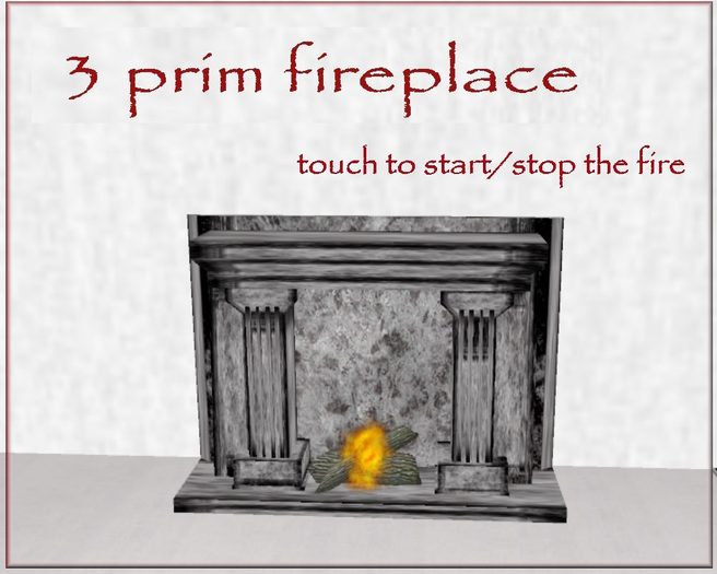 3 prim black marble fireplace/scripted fire