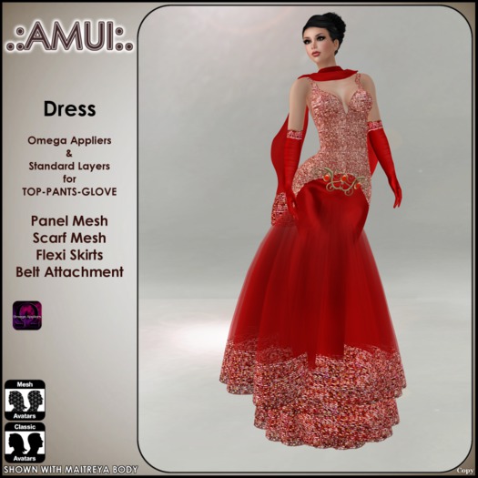 Second Life Marketplace .AMUI. "JEWEL" Gown Dress RED (BOM & Omega)