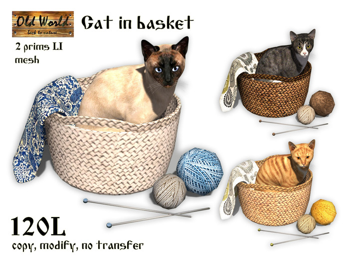 Cat in basket - Old World - Rustic decorations