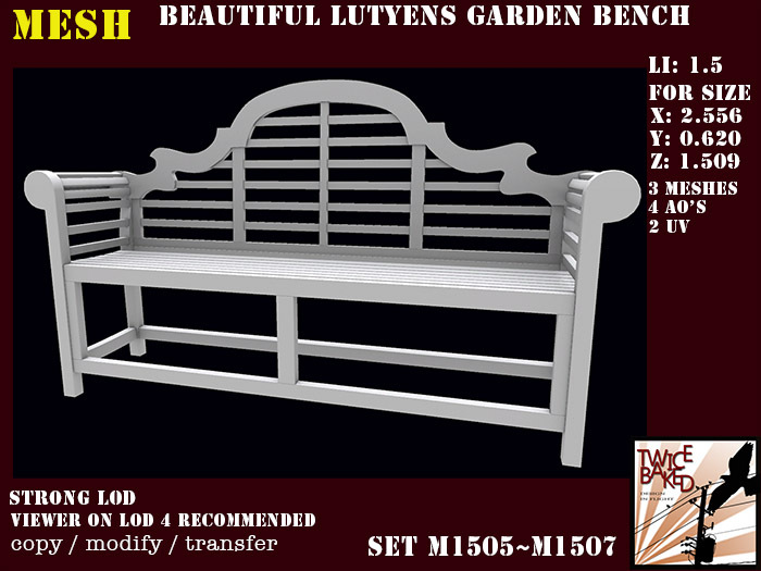 "TB" Beautiful garden bench, model Lutyens M1505 M1507
