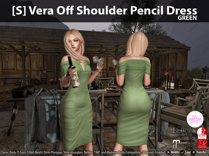 [S] Vera Off Shoulder Pencil Dress Green