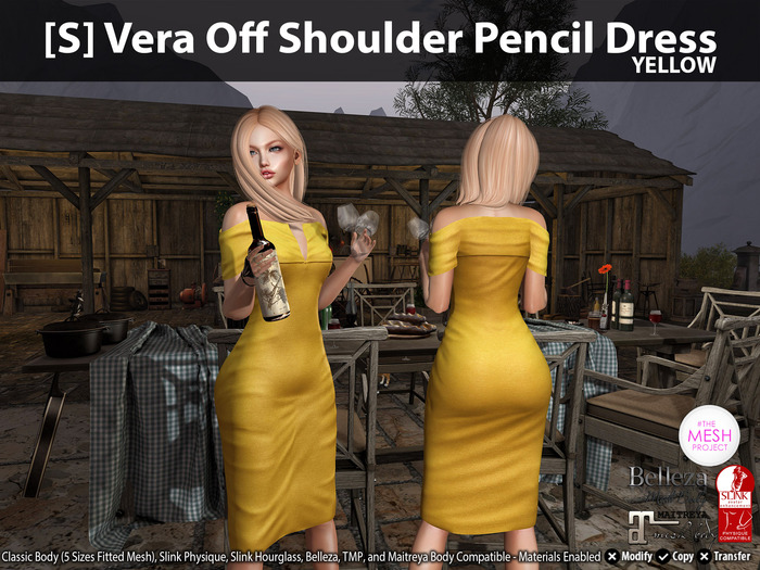 [S] Vera Off Shoulder Pencil Dress Yellow