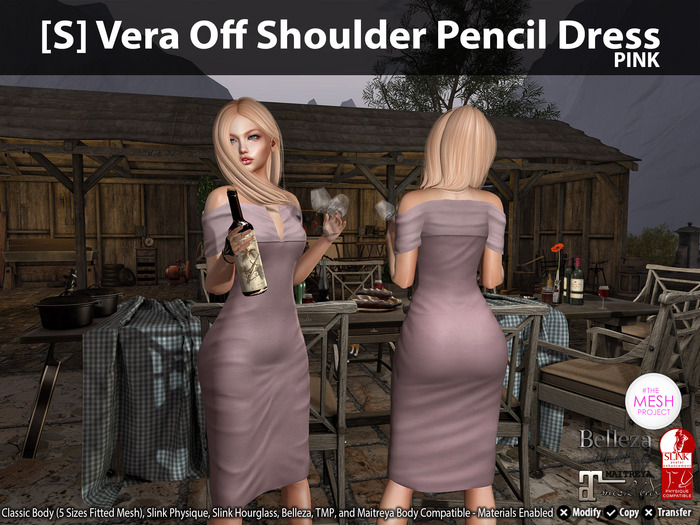 [S] Vera Off Shoulder Pencil Dress Pink