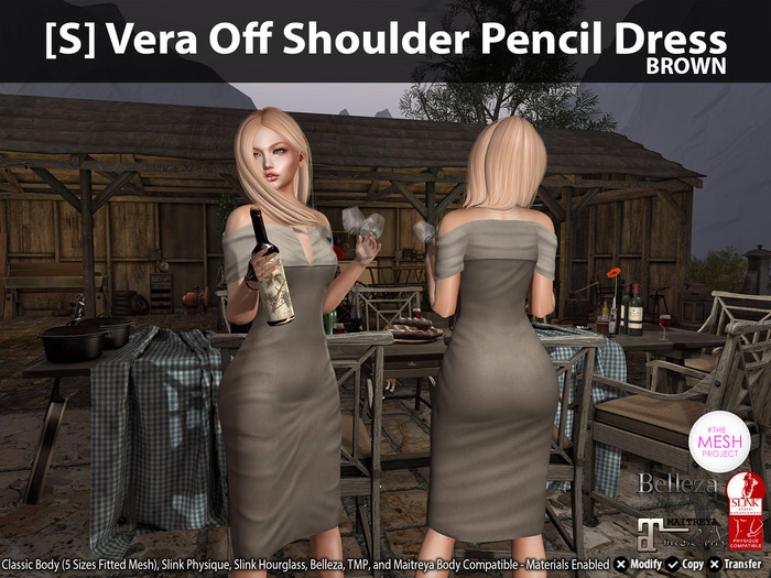 [S] Vera Off Shoulder Pencil Dress Brown