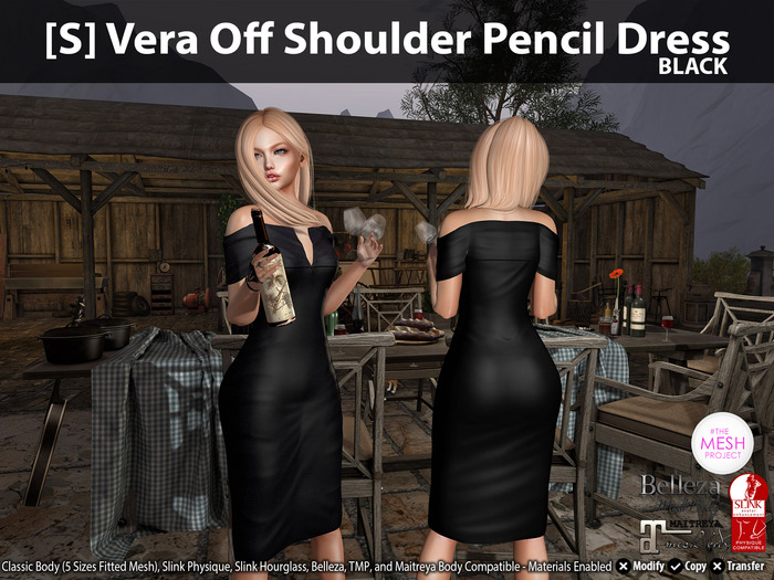 [S] Vera Off Shoulder Pencil Dress Black