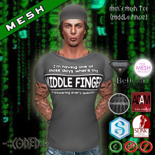 ..:: CODED ::.. Men's Mesh Tee (Middle Finger)