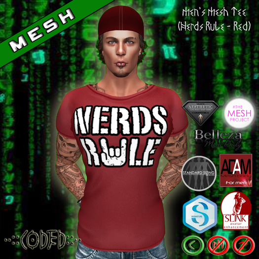 ..:: CODED ::.. Men's Mesh Tee (Nerds Rule - Red)