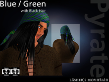 Blue / Green Plaid Bandana Pyrate with Black Hair
