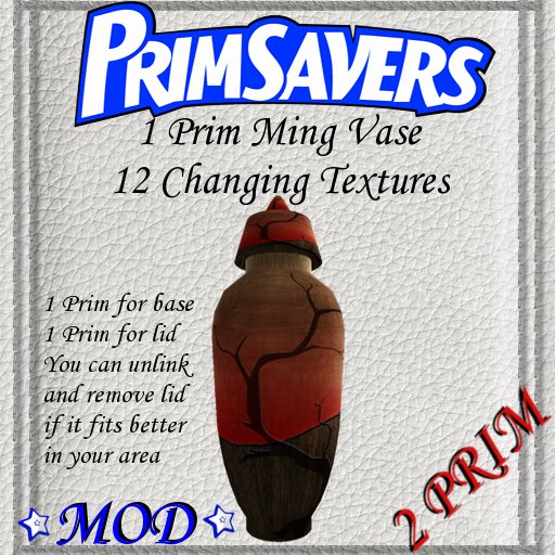 PrimSavers - 2 Prim Ming Vase -  12 Textures *Boxed*