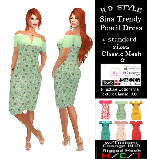 Sina trendy pencil dress with Texture Change HUD