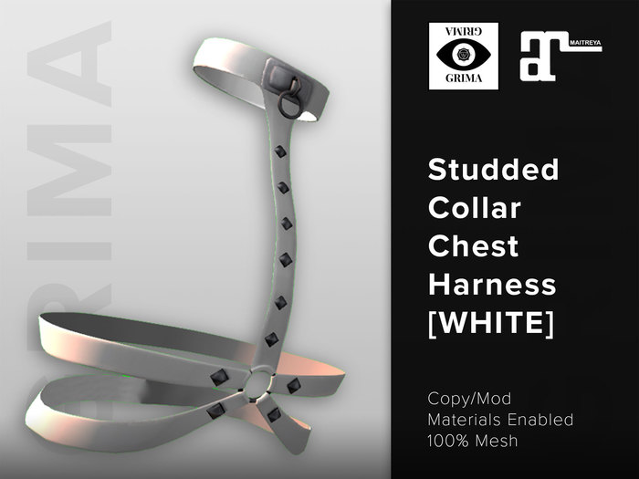 GRIMA : [Maitreya] Studded Collar Chest Harness WHITE
