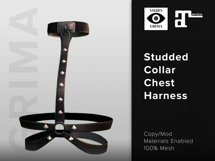 GRIMA : [Maitreya] Studded Collar Chest Harness