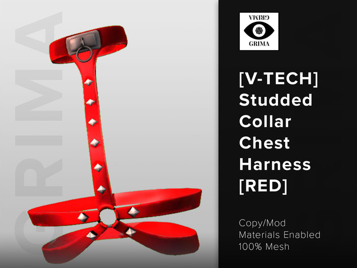 GRIMA : [V-Tech] Studded Collar Chest Harness RED