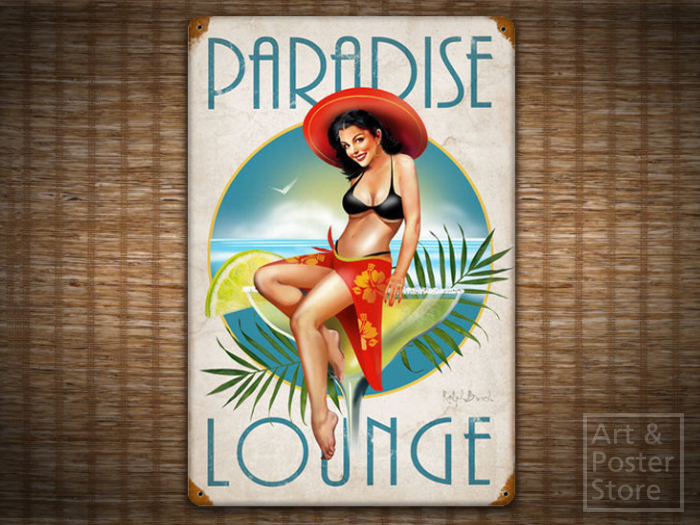 PARADISE LOUNGE Retro Pin-Up Girl TIKI BAR METAL SIGN Poster