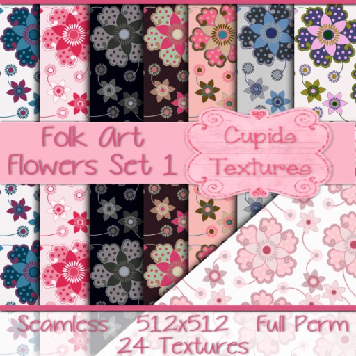 *Cupids Textures * 24 FOLK ART FLOWERS set 1