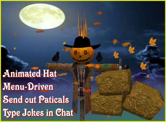  Halloween SCARECROW Chat Talking  w Menu ,Hay bale & Autumn leaves 